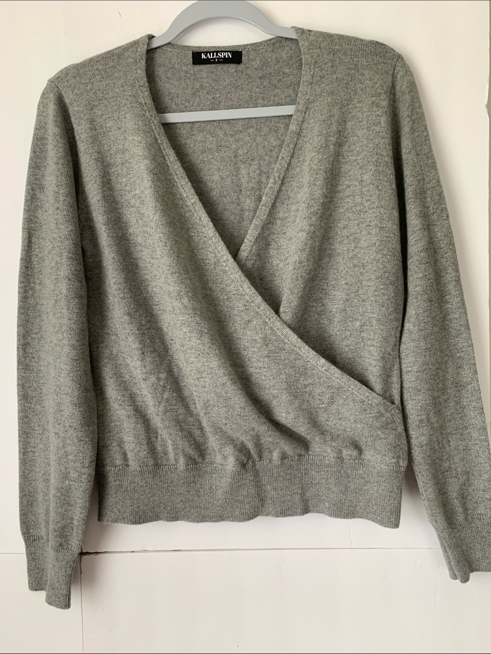 KallSpin Women's Cashmere Wool Blend Light Gray Wrap Sweater Size S